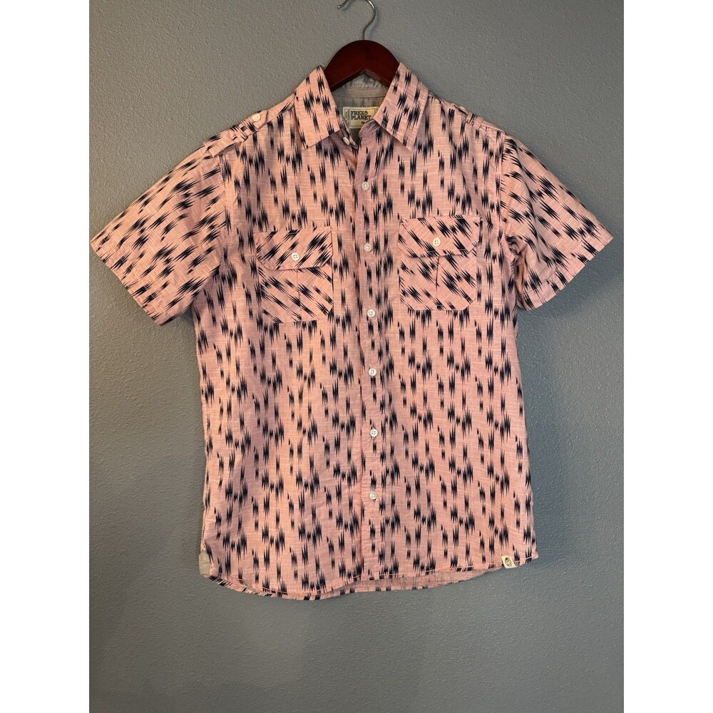 Free Planet Men's M Pink Navy Abstract Cotton Blend Button-Up Shirt